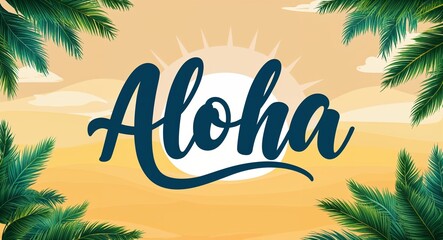 aloha calligraphic word lettering on summer concept holiday design background