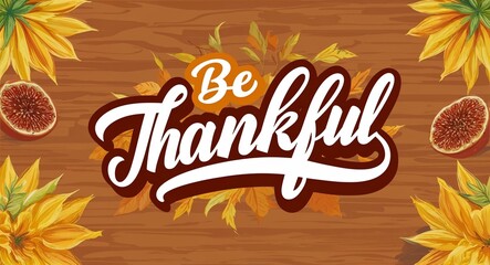 Obraz premium be thankful calligraphic word lettering on summer concept holiday design background