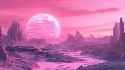 sky-fi background pink. concept of the future. city of the future, space. scientific achievements in the future.