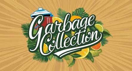 Naklejka premium Garbage collection calligraphic word lettering on summer concept holiday design background