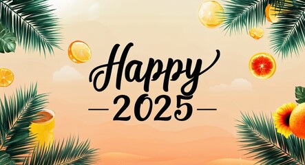 Obraz premium happy 2025 calligraphic word lettering on summer concept holiday design background