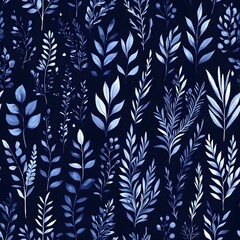 Fototapeta premium Blue Watercolor Floral Pattern Seamless Design