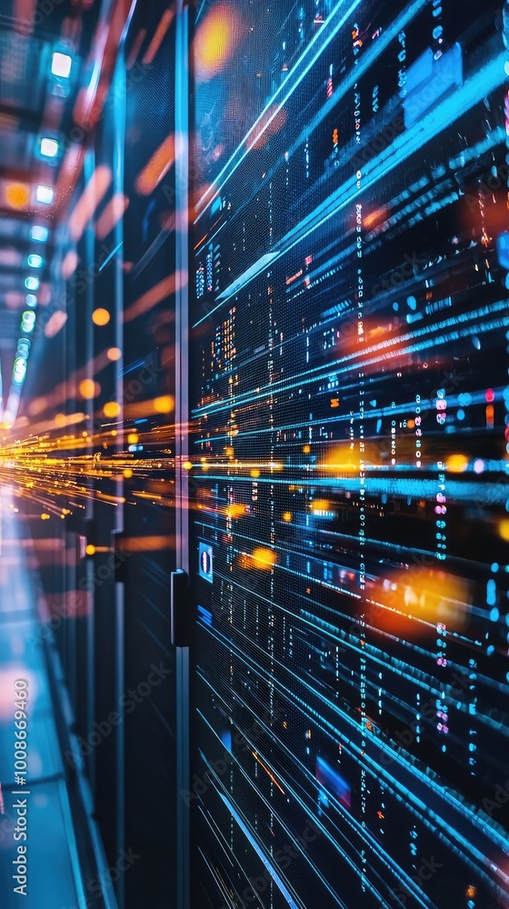 Aufkleber a stunning capture of a modern data center, showcasing illuminated server racks and digital connecti