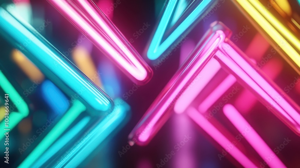 Poster a vivid display of interconnected neon arrows forming an abstract pattern. this image captures a sen