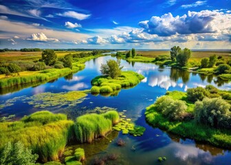 Serene Delta Landscape Overlooking Canada's Beautiful Wilderness with Lush Greenery and Clear Skies