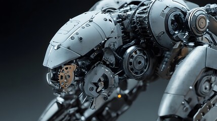 Fototapeta premium Realistic mecha figure with articulated limbs and detailed gear systems