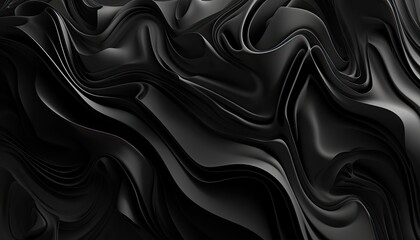 Fototapeta premium Dark fluid texture with glossy black abstract wave design, sleek and sophisticated art piece.