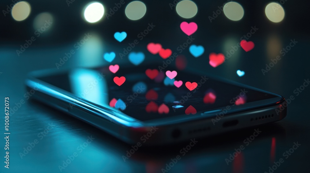 Poster a smartphone with likes and comments notifications popping up, highlighting the digital social inter