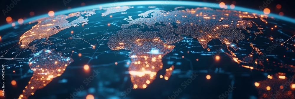 Poster global network visualization of digital data, big data connectivity, internet traffic background