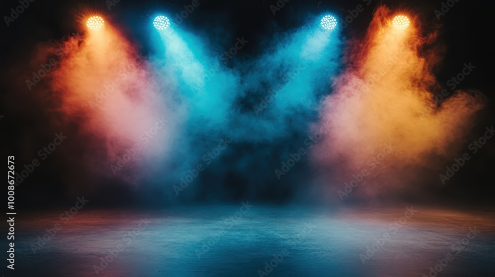 Poster dynamic stage lights create a stunning display of colorful haze, filling the venue with an enticing 