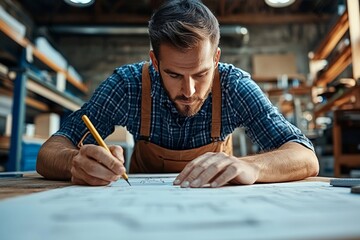 Design engineer testing a prototype in a workshop, adjusting technical details, surrounded by engineering tools and materials