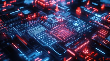 Fototapeta premium Futuristic Electronic Circuit Board with Glowing Lights