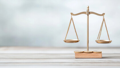 balanced scale symbolizes justice and fairness, showcasing golden coins that represent wealth and prosperity. This evokes sense of equilibrium and harmony in decision making
