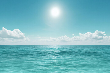 Obraz premium serene ocean view under bright sun, with gentle waves reflecting light. tranquil atmosphere evokes sense of peace and relaxation, perfect for wellness and mindfulness