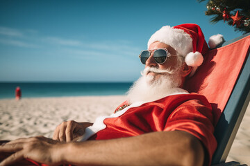 Obraz premium Generated with AI portrait of funny Santa Claus on summer vacation