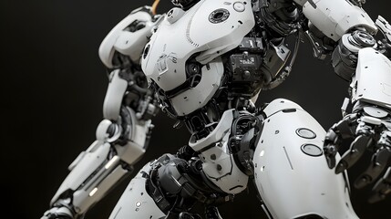 Fototapeta premium Realistic mecha figure in dynamic pose with articulated limbs and gear