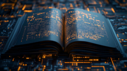 Open Book with Magical Glowing Symbols