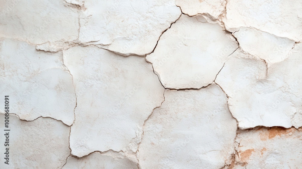 Poster a close-up of a white wall displaying textures of cracked and peeling paint, capturing the essence o