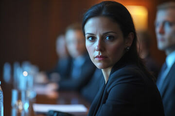 Obraz premium Businesswoman Negotiating During High-Stakes Boardroom Meeting