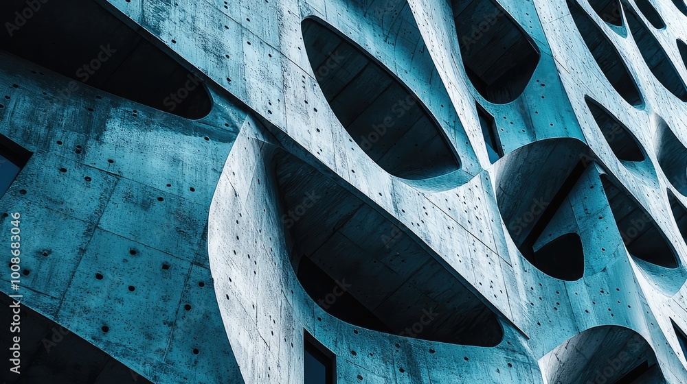 Poster abstract architectural detail showcasing dynamic curves and shadows in a modern concrete structure w