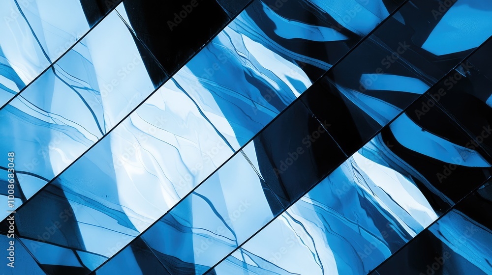 Poster abstract blue pattern featuring reflective surfaces and dynamic textures, perfect for modern design 
