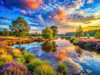 Obraz premium Serene Watercolor Landscape with Vibrant Colors and Soft Brush Strokes Capturing Nature's Beauty