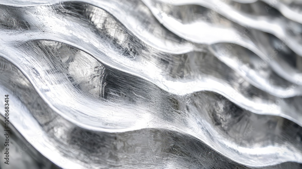 Poster abstract wave patterns in silver create a stunning visual effect, showcasing texture and light refle