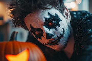 Halloween atmosphere at workstation, corporate party decorated office space, Generative AI
