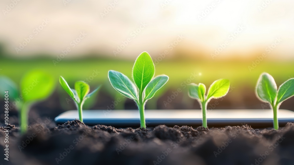 Poster a photo of a farmer using a mobile app to monitor crop conditions, illustrating the application of d