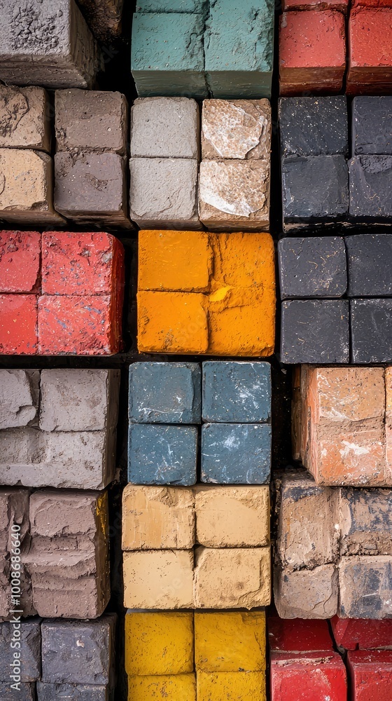 Poster an artistic view of colorful building blocks stacked in a vibrant pattern. ideal for creativity and 