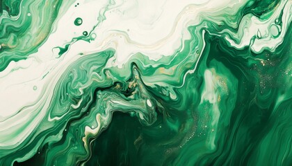 Abstract green and gold marbling background.