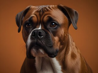 Fototapeta premium Panorama of a boxer in close-up on an orange backdrop. ai generated