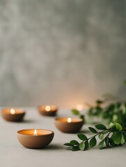Lit Diyas with Greenery on Minimalist Table Setting