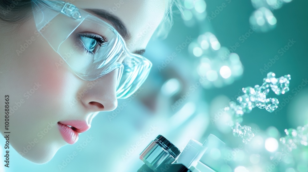 Poster a group of researchers huddle around a microscope, intently studying a sample slide with a focused e