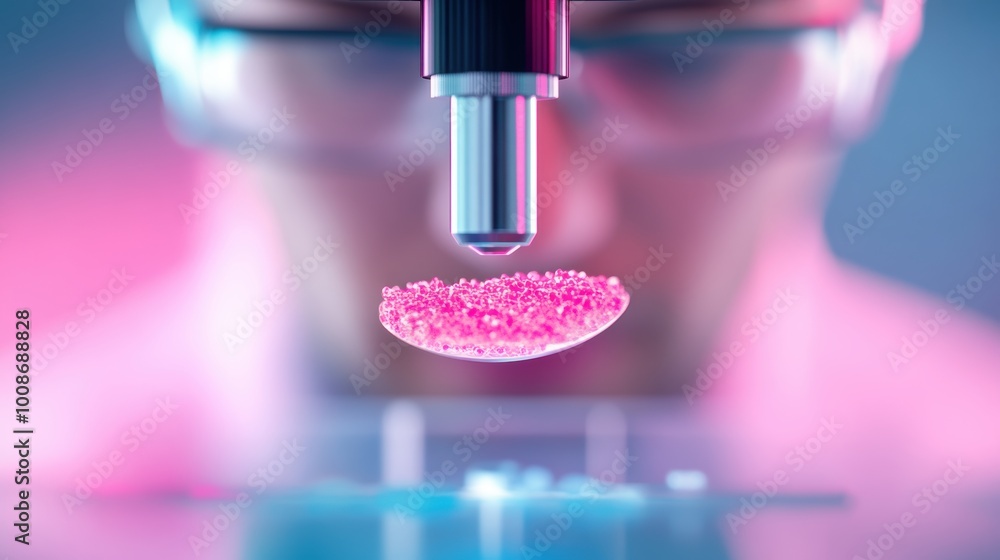 Poster a lab technician prepares a microscope slide with tissue samples for examination under a high powere