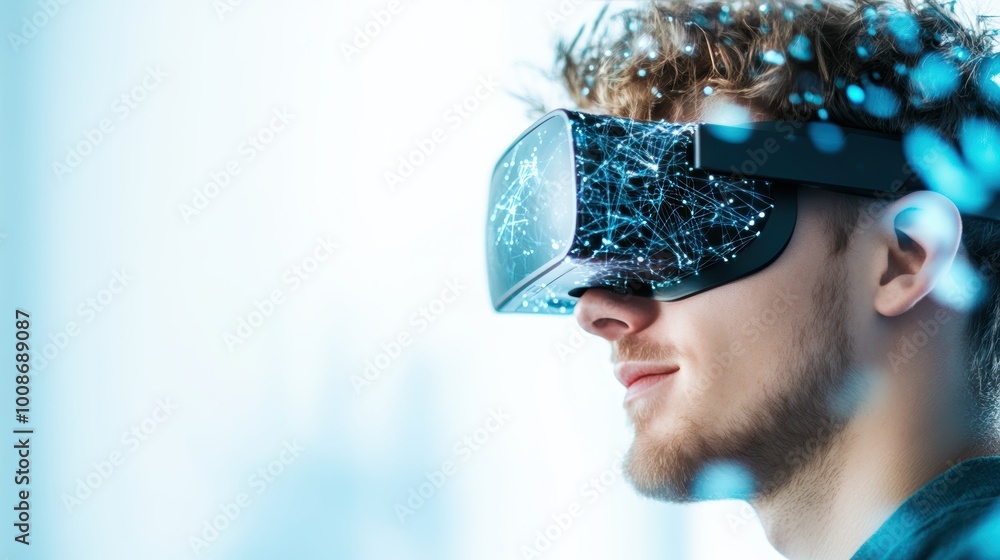 Poster A researcher uses a virtual reality headset to interact with a 3D model of a complex machine, visualizing its design.