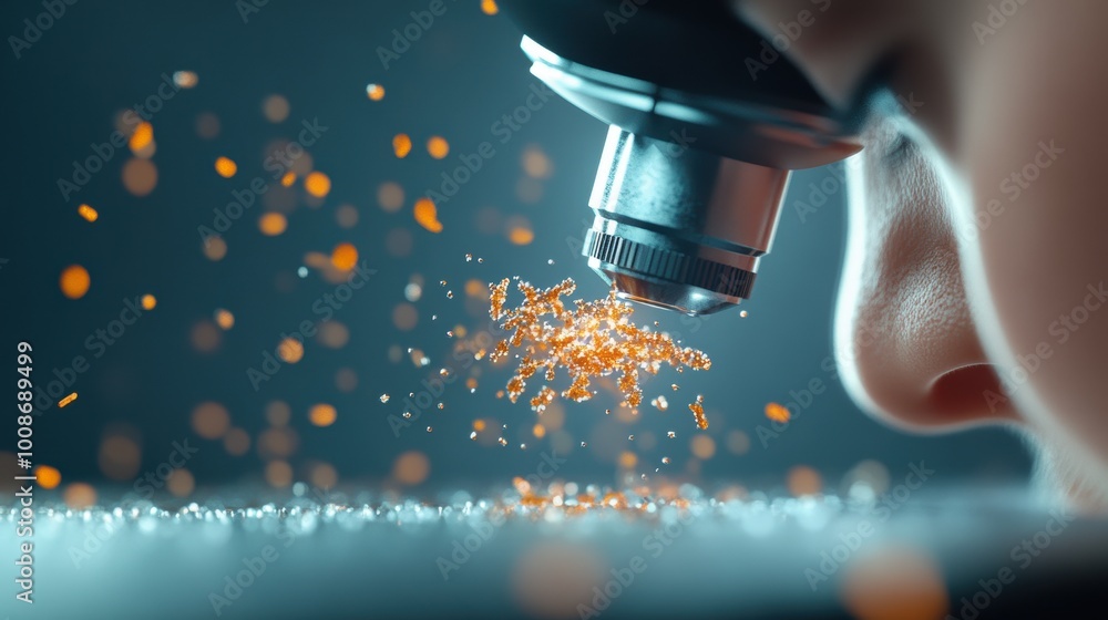 Poster a scientist carefully focuses a microscope on a microscopic organism, observing its intricate struct