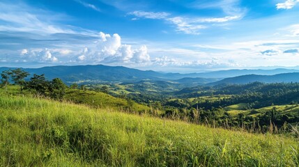 Naklejka premium A peaceful hike through Phu Wiang National Park, with stunning landscapes and scenic viewpoints.