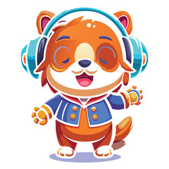 Cute Cartoon Bear Listening To Music With Headphones Clipart
