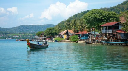 Obraz premium A scenic boat ride to the serene Koh Sichang island, with its historic sites and pristine beaches.