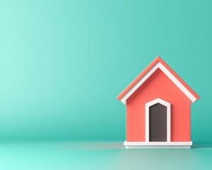 A simple, stylized coral house stands against a teal background, creating a modern and minimalist aesthetic.