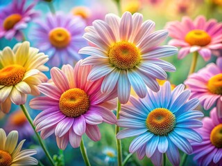 Fototapeta premium Soft and Charming Watercolor Daisies in Pastel Hues for Floral Decor and Artistic Inspiration