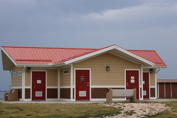 modern public washrooms and showers building in lakeside recreation park