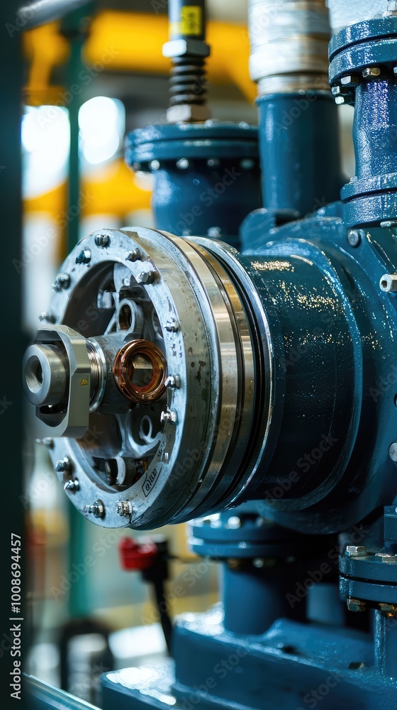 Poster close-up of an industrial machine component showcasing intricate details and engineering precision i