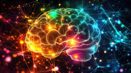 Colorful Brain with Neural Connections Visualization