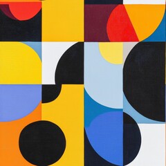 Abstract seamless pattern artwork made with various geometric shapes and elements in bold colors