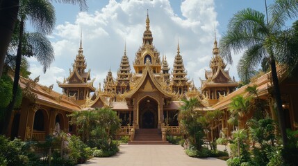 Fototapeta premium The impressive architecture of Wat Tham Sua, with its towering golden pagodas and stunning temple grounds.