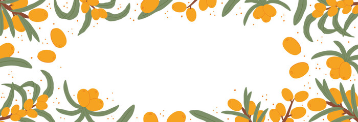 Sea Buckthorn Berries and Leaves Frame