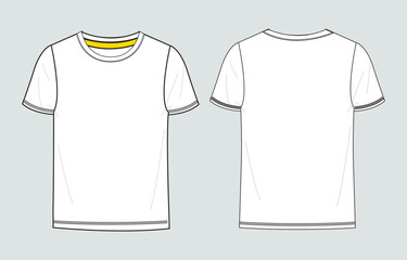 Short sleeve T shirt Technical Fashion flat sketch vector illustration template front and back views