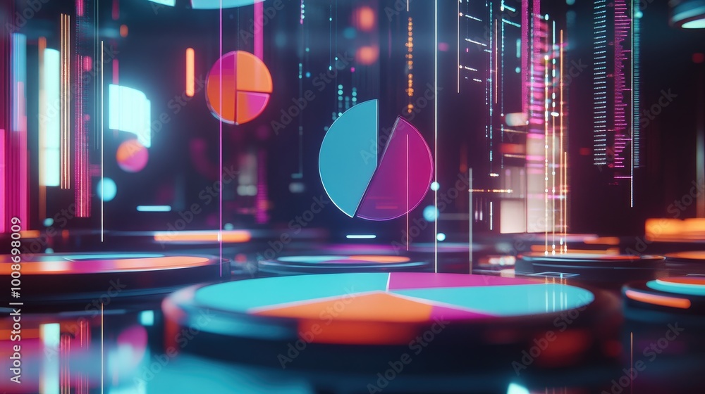 Poster futuristic data visualization with graphs and charts